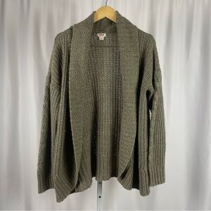 Mossimo Large Olive Green Cable Knit Cardigan Sweater Shawl Collar Boho Grandpa